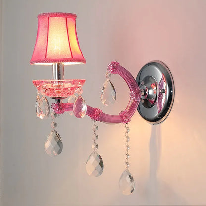 European Children's Room Bedroom Wall Lamps Princess Warm Pink Crystal Fixture Living Room Background Wall LED Lights Lamparas
