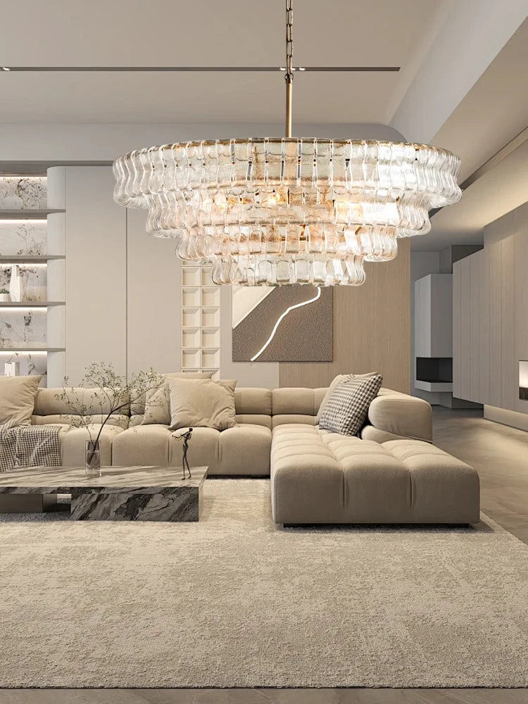 Gray Glass Round Ceiling Chandelier