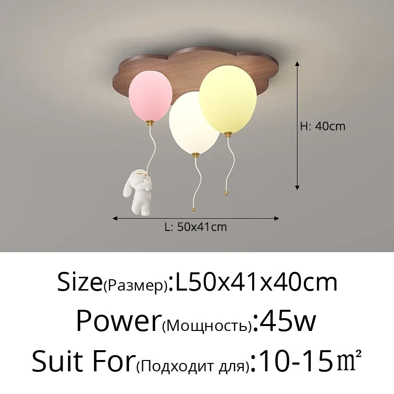 Amélie Cloud Balloon Wooden LED Ceiling Light Kids Room Dimmable