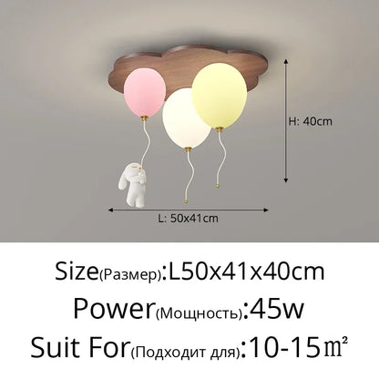 Amélie Cloud Balloon Wooden LED Ceiling Light Kids Room Dimmable