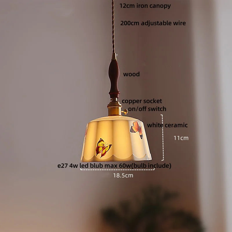 Élise Rose Flower Ceramic LED Pendant Lamp Nordic Wood