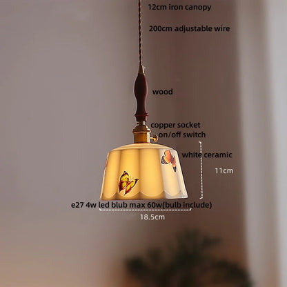 Élise Rose Flower Ceramic LED Pendant Lamp Nordic Wood