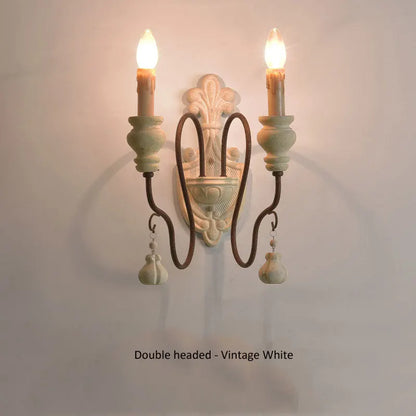 Sophie French Country Wood Iron Wall Lamp E14 Vintage Sconce