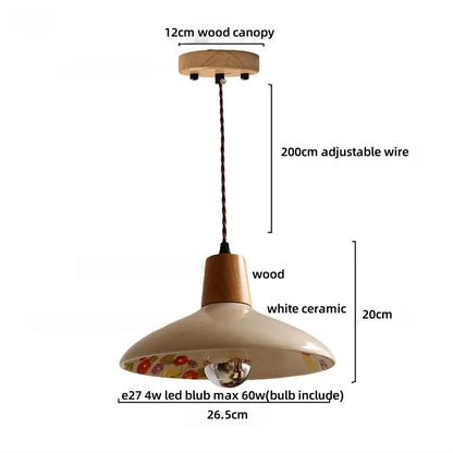 Élise Rose Flower Ceramic LED Pendant Lamp Nordic Wood