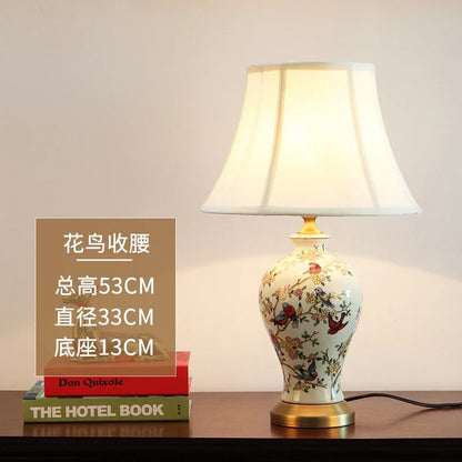 Retro Printed Ceramic LED Table Lamp with Fold Fabric Shade