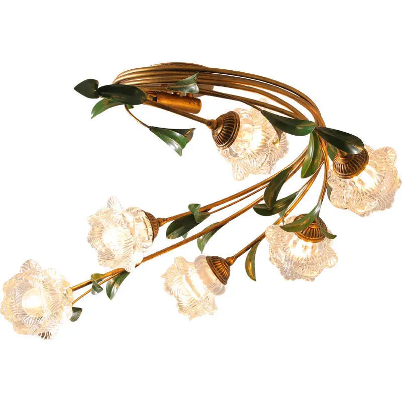 Éliane Nordic Flower Glass Iron Ceiling Light Retro Gold Fixture