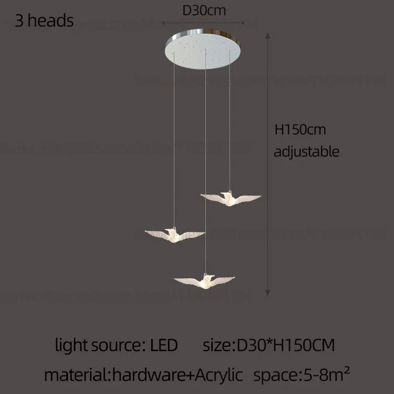 Delphine Swallow Bird LED Staircase Pendant Chandelier