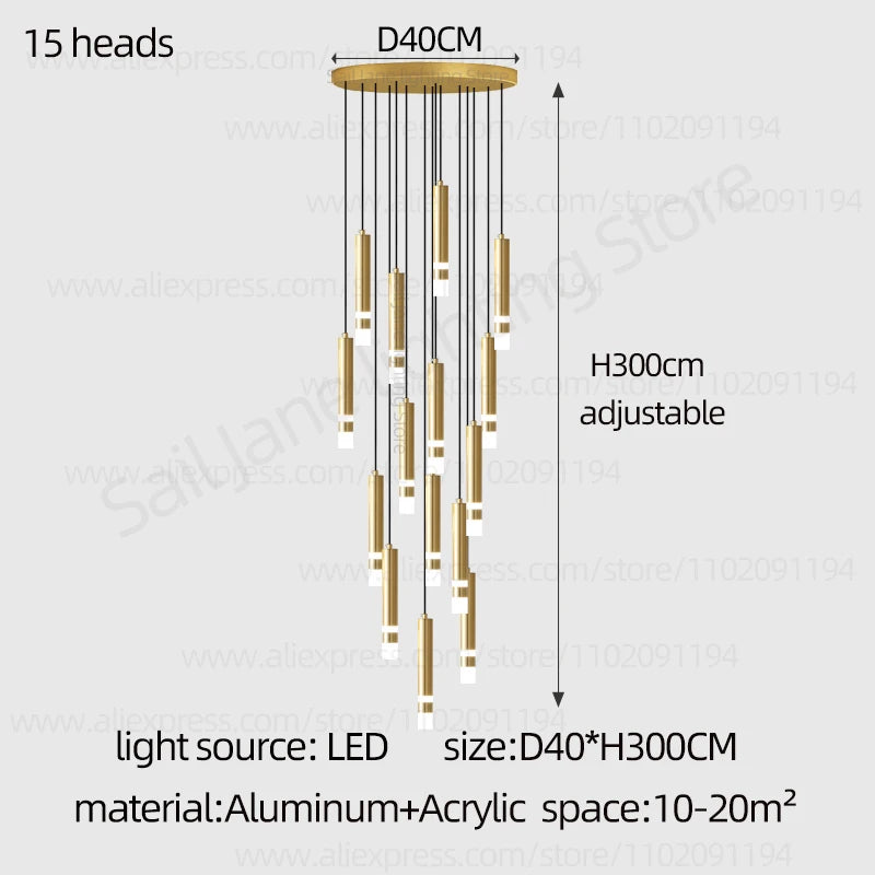 Aurélie Modern Gold LED Staircase Chandelier Light