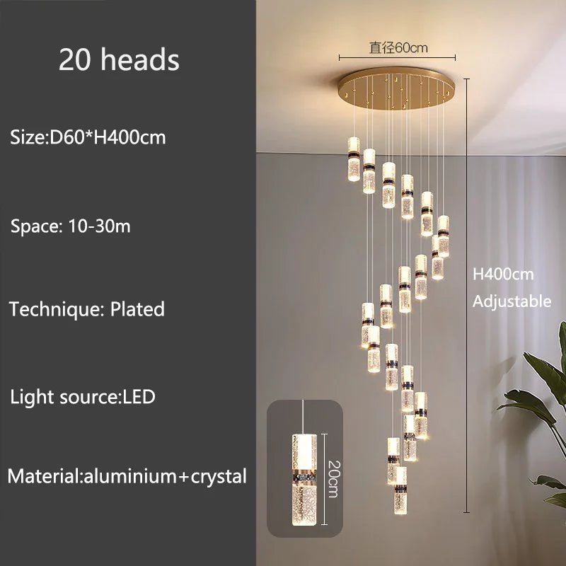 Isabelle Luxury Long Crystal LED Pendant Chandelier