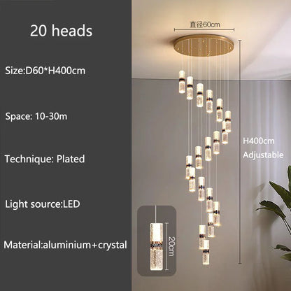 Isabelle Luxury Long Crystal LED Pendant Chandelier