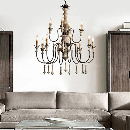Vintage Wooden Foyer Chandelier for Living Room and Villa Lobby