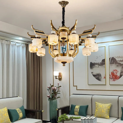 Copper Chandelier with Marble, 20+ Lights, Remote Control
