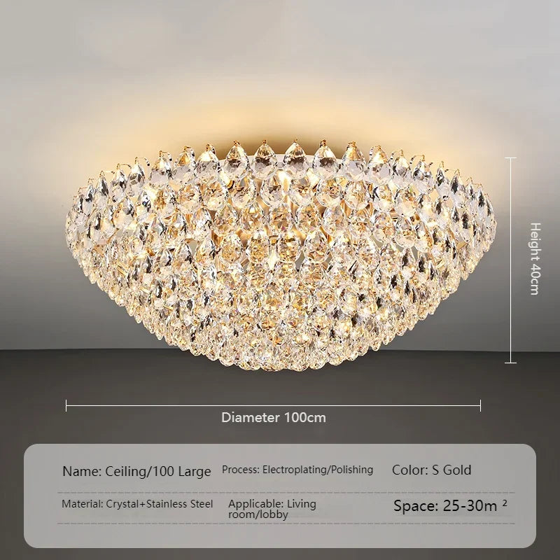 Luxury Round Golden Crystal Chandelier for Living Room & Bedroom