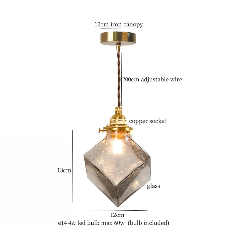 Élise Vintage Cracked Glass Copper LED Pendant Lamp Loft Style