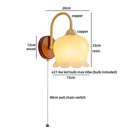 Sakura White Ceramic Walnut Wood LED Wall Lamp Japan Style