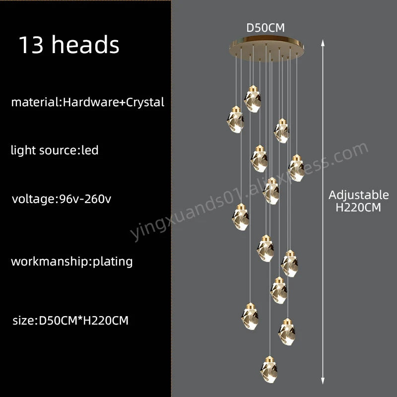 Lucienne Nordic Crystal Staircase Chandelier for Loft & Villa Interiors