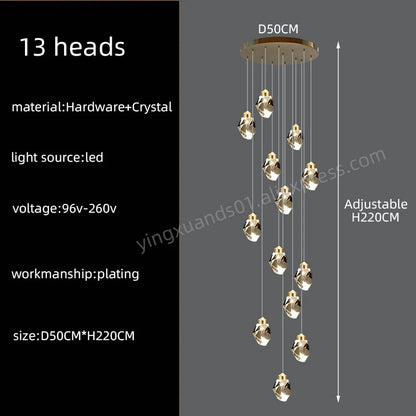 Lucienne Nordic Crystal Staircase Chandelier for Loft & Villa Interiors