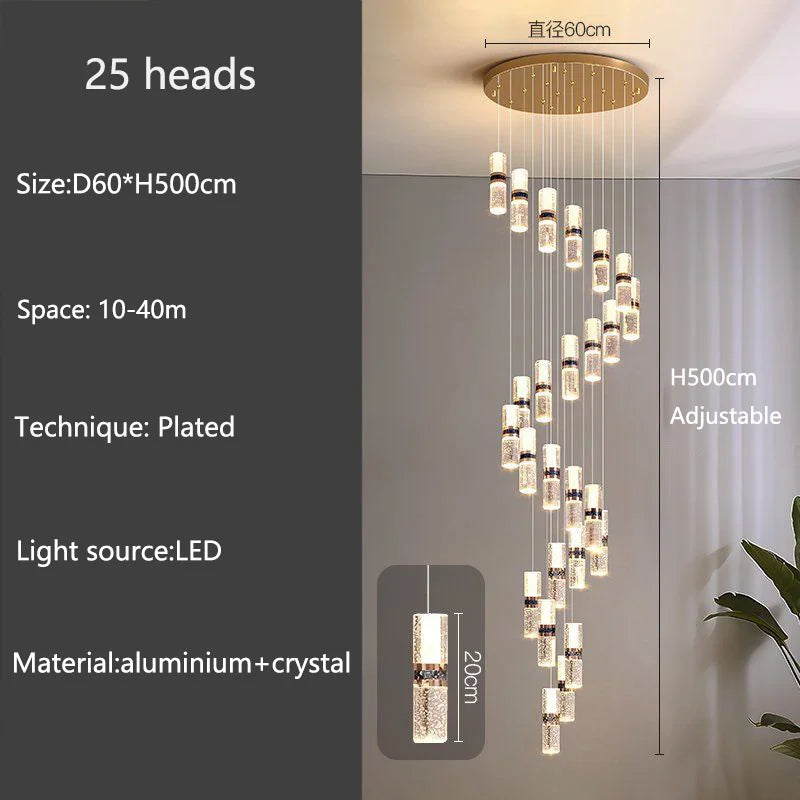 Isabelle Luxury Long Crystal LED Pendant Chandelier