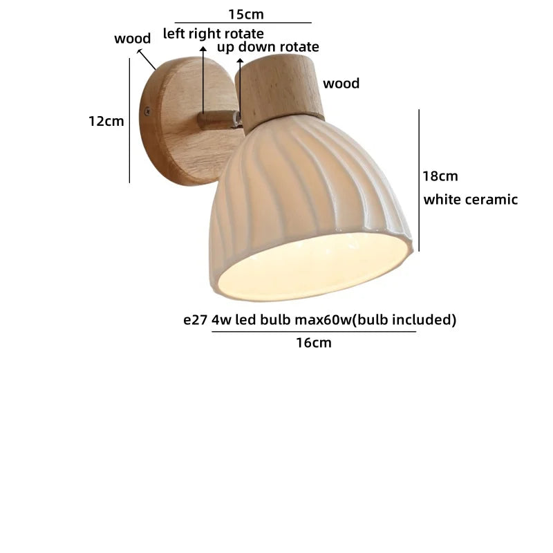 Camille White Ceramic LED Wall Lamp Switch E27 Nordic