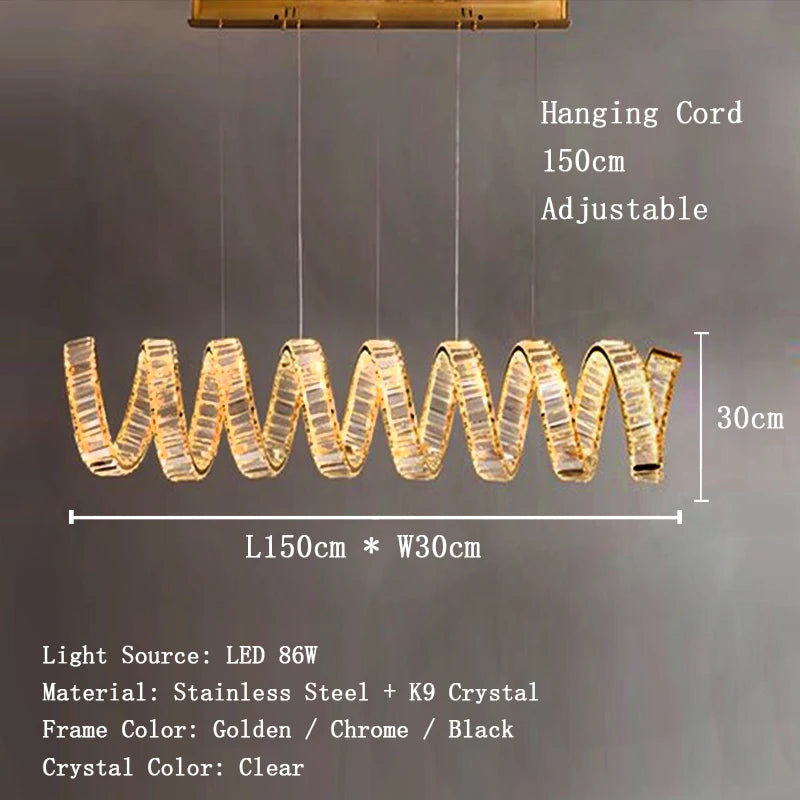 Valéria Spiral Crystal Gold LED Linear Chandelier