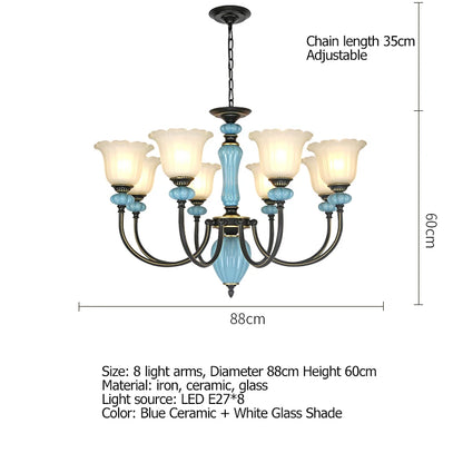 Manon Blue Ceramic Rustic European Chandelier Light