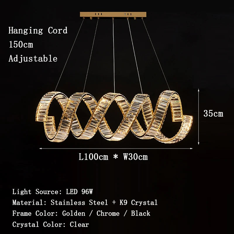 Valéria Spiral Crystal Gold LED Linear Chandelier