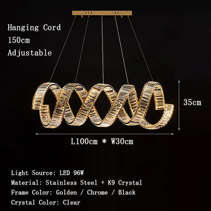Valéria Spiral Crystal Gold LED Linear Chandelier