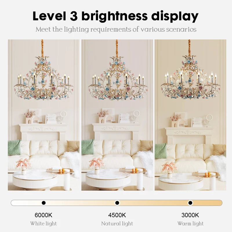 Camille European Floral Ceramic Rose LED Chandelier Modern Art Deco