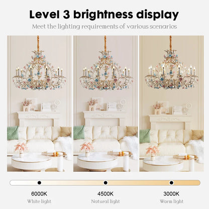 Camille European Floral Ceramic Rose LED Chandelier Modern Art Deco