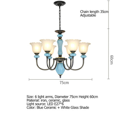 Manon Blue Ceramic Rustic European Chandelier Light
