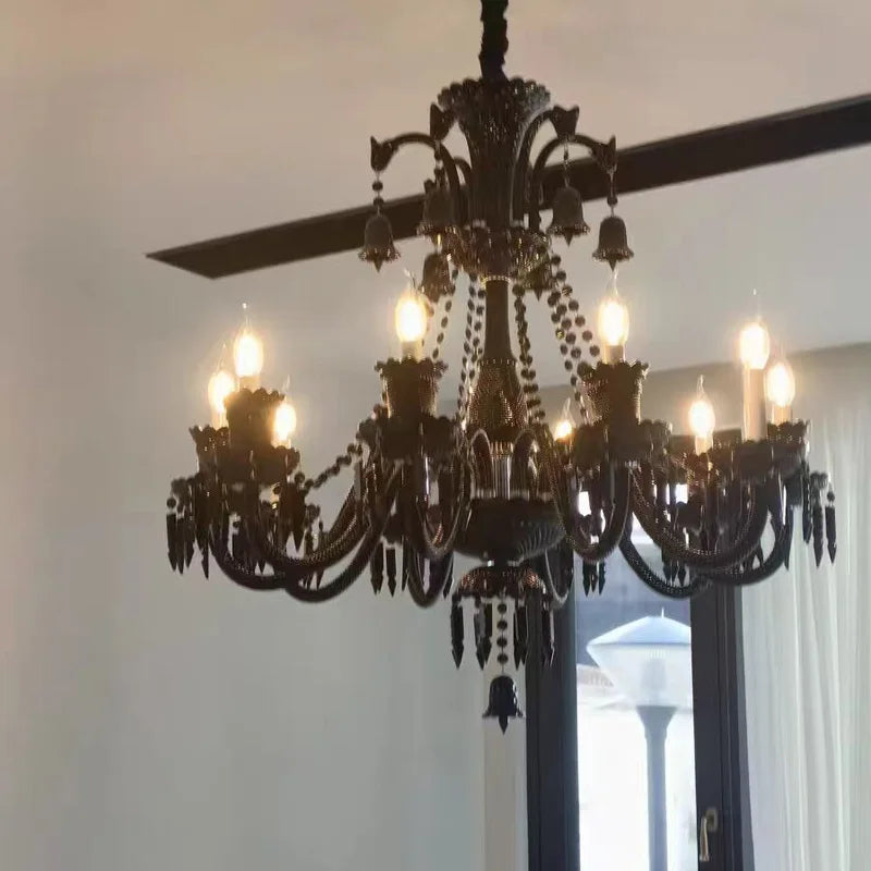 Black Crystal Chandelier for Dining Room and Bedroom Lighting