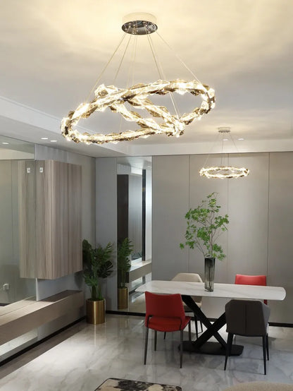 Élodie 2025 Modern Ring Crystal LED Dimmable Ceiling Chandelier Silver Decor Light