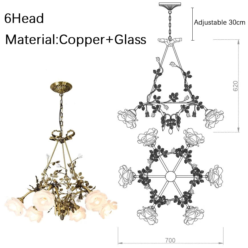 Isabelle Modern Brass Flower Glass Pendant Chandelier Light
