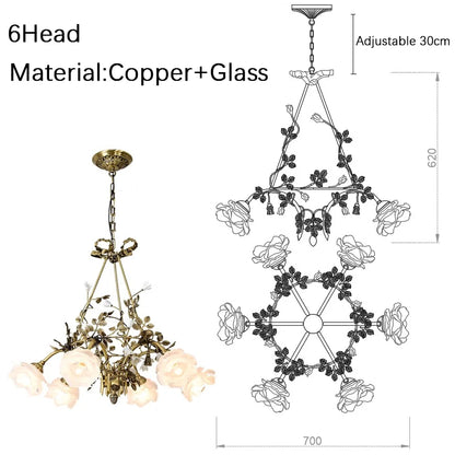 Isabelle Modern Brass Flower Glass Pendant Chandelier Light