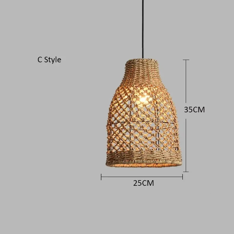 Élise Japanese Rattan Pendant Light E27 Woven LED Chandelier Beige