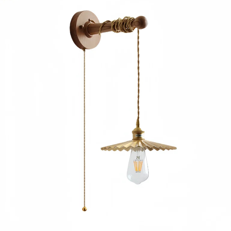 Madeleine Vintage Brass Wall Lamp with Ash Wood Base