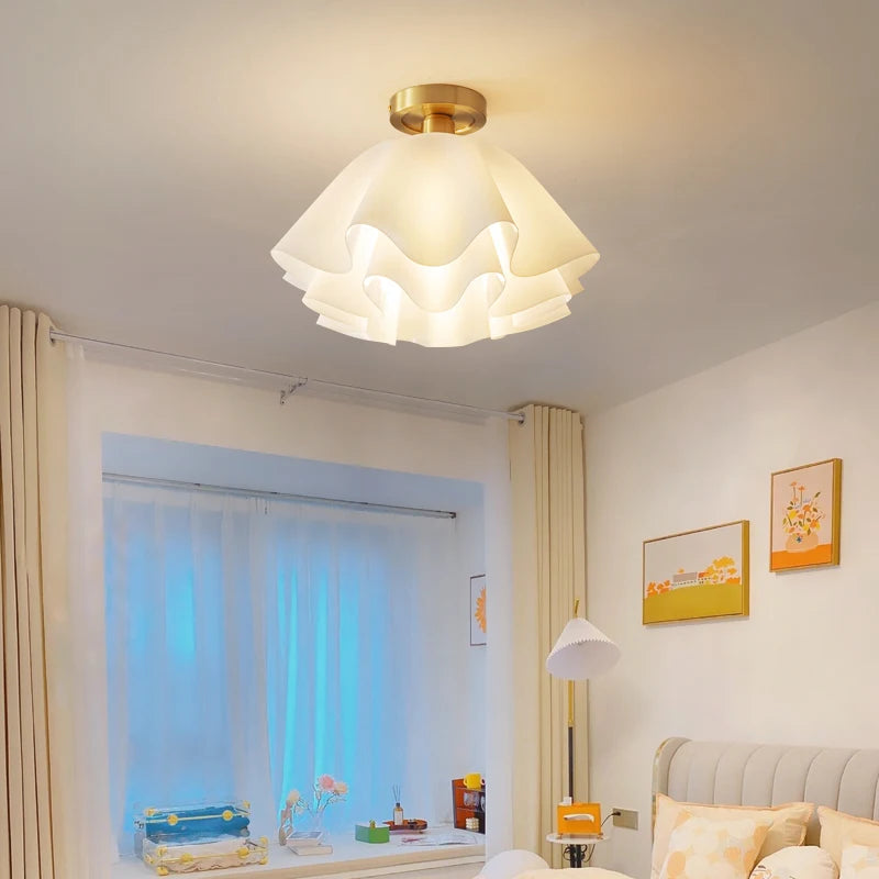 Sofia Nordic White Frosted Glass LED Semi-Flush Chandelier
