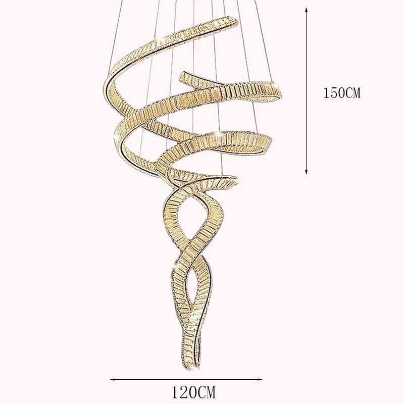 Elara Modern Crystal Stair Chandelier with LED, Remote/Touch Control