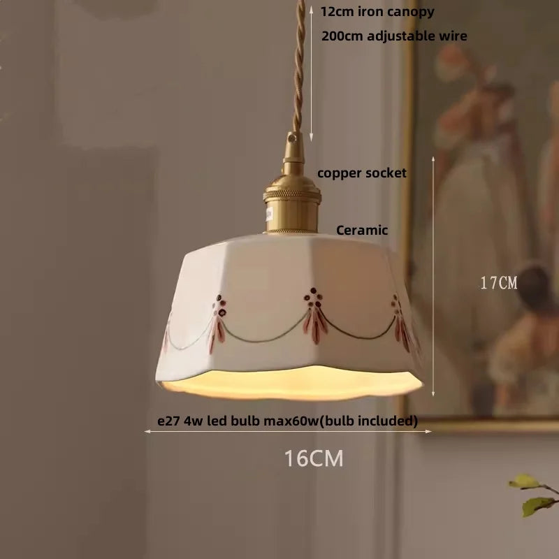 Élise Rose Flower Ceramic LED Pendant Lamp Nordic Wood