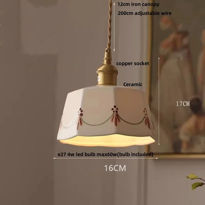 Élise Rose Flower Ceramic LED Pendant Lamp Nordic Wood