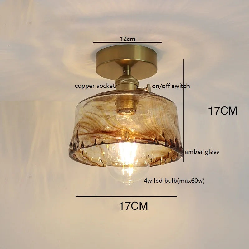Éloise Amber Glass Copper Ceiling Light