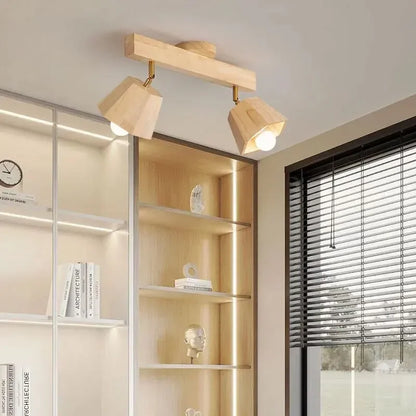 Élise Japanese Modern Wooden LED Ceiling Track Spotlight Chandelier