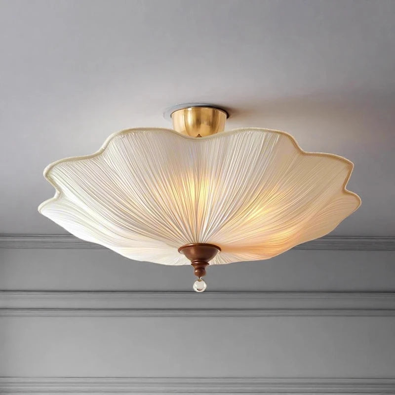 Élise French Retro Lotus-Leaf Fabric Ceiling Light