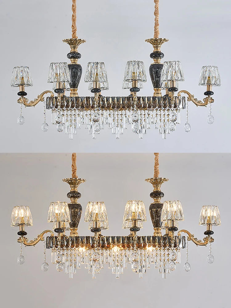 Sophie Long Crystal Stained Glass Dining Chandelier Light