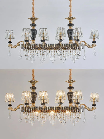 Sophie Long Crystal Stained Glass Dining Chandelier Light