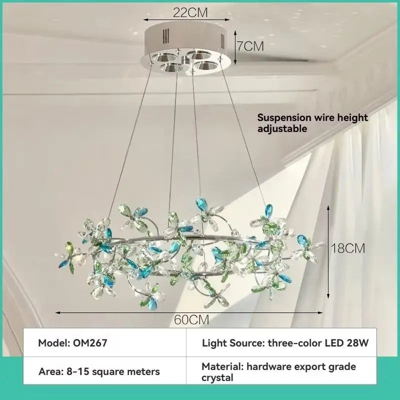 Camille French Crystal Wreath Pendant Lamp Princess Bedroom Light