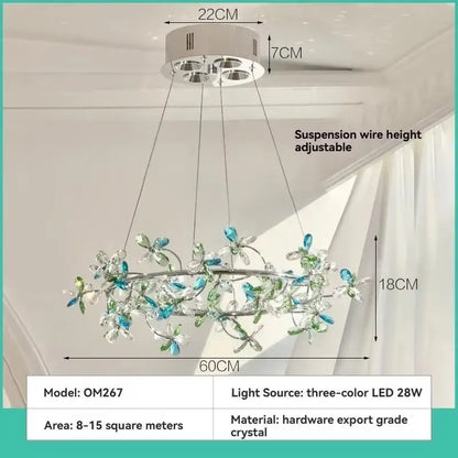 Camille French Crystal Wreath Pendant Lamp Princess Bedroom Light