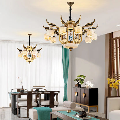 Copper Chandelier with Marble, 20+ Lights, Remote Control