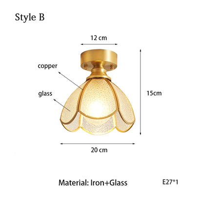 Adèle Classical Glass Ceiling Lamp Copper Frame Retro