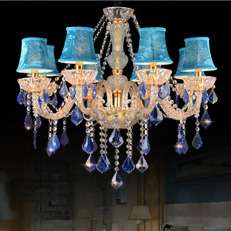 Léa European Blue Crystal Glass Pendant Lobby Chandelier